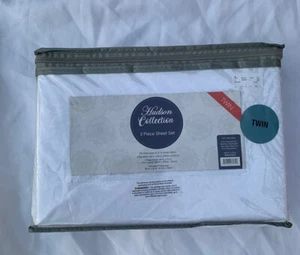 Hudson Collection  Percale  Cotton Sheet Set  TWIN  White - Picture 1 of 7