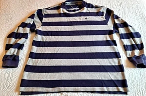 VINTAGE ROCAWEAR 3XL XXXL Y2K 90S 2000S STRIPED LOGO RUGBY NAVY GREY SWEATER - Picture 1 of 16
