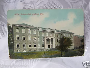 Brokaw Hall Appleton Wi 1910's Old Postcard 1912 - Picture 1 of 1