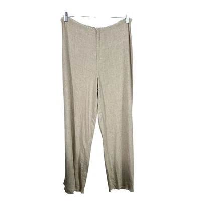 Pantalones H&M Mezcla de Lino Marrón Claro Beige Transpirable Corte Crudo Dobladillo Pierna Recta 10 Foto 1 de 4
