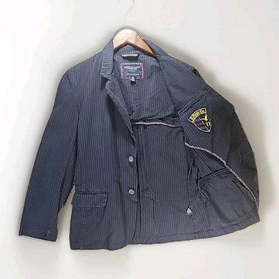 Vintage American Eagle Navy Pinstripe Blazer Womens M Crest Jacket Academia - Image 1 of 4