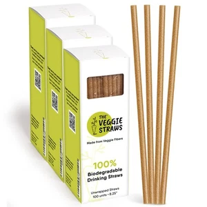 – 300 PCS of 8.25 Inches Unwrapped Biodegradable Straws – Made of Vegetable F... - Picture 1 of 7