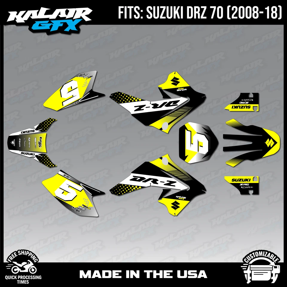 Kit de calcomanías gráficas para Suzuki DRZ70 (2008-2018) serie Turbo - amarillo Foto 1 de 4