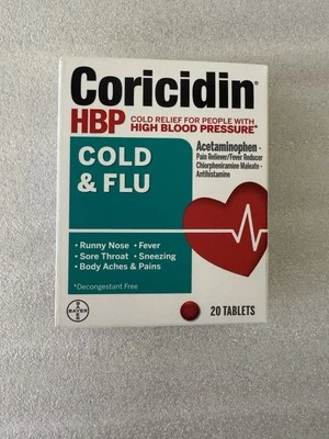 Coricidin HBP Cold & Flu Relief Decongestant-Free 20 Ct Exp 2/26 - Image 1 of 3