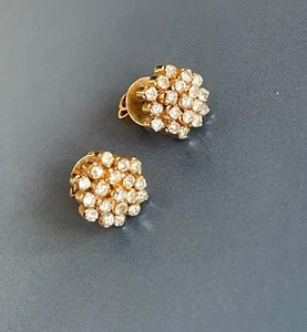 Aretes de diamantes de 1 quilate con racimo de flores de oro amarillo de 18 quilates vintage - Imagen 1 de 8