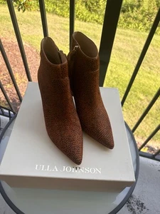 Ulla Johnson Boots 39.5 US 9 Helia Block Heels Shoes Ponyhair Zip Up Brown - Picture 1 of 4