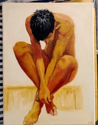 Obra de arte original "Lonely man" pintura al óleo masculina 40x30 cm por TJCutting Foto 1 de 4