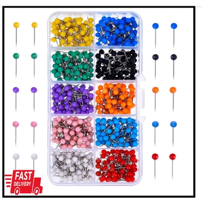500 Pieces Map Push Pins Map Tacks Plastic round Head Tacks with Steel Points, 1 - Image 1 of 2