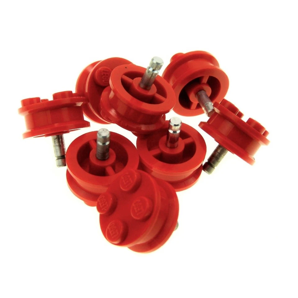 8x Lego Wheel Rim 2x2 Red Smooth 4 Studs Axle Metal Car Vehicle 7039 - Image 1 of 1