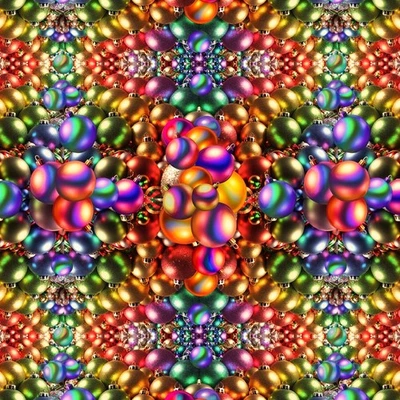 HOFFMAN CALIFORNIA FABRICS Hoffman - Yuletide Blooms - Packed Christmas Ornaments - Rainbow, BTY