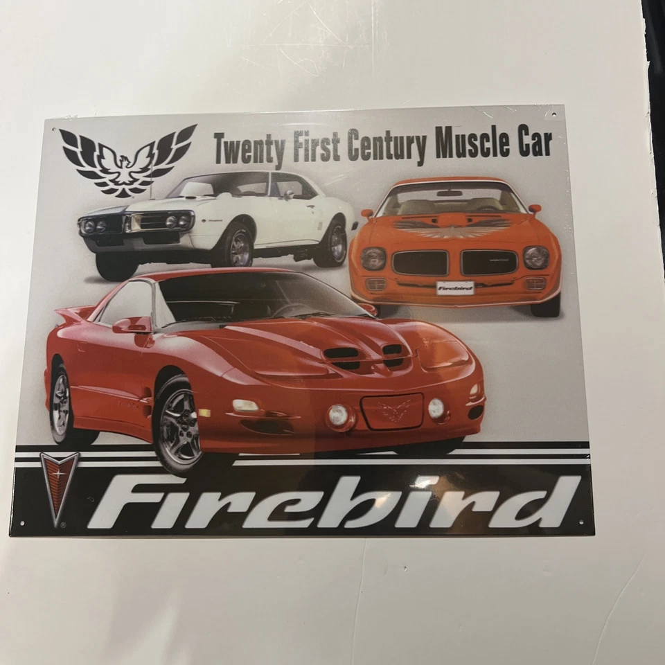 Sleek Vintage Pontiac Firebird Tribute Metal Sign Muscle Car Classic Garage Shop - Image 1 of 1
