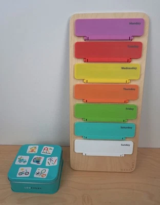 Lovevery PLANIFICA CON ANTICIPACIÓN SEMANA TABLERO Días con Imán Azulejos Madera Montessori Foto 1 de 4