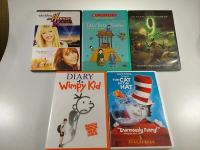 5 Family DVD's Diary of a Wimpy Kid Cat in the Hat 9 Tikki Tikki Tembo Hannah Mo - Image 1 of 4