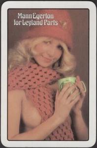Tarjetas de juego cartas individuales antiguas * LEYLAND BUS COACH REPUESTOS publicidad PIN UP GIRL - Imagen 1 de 3