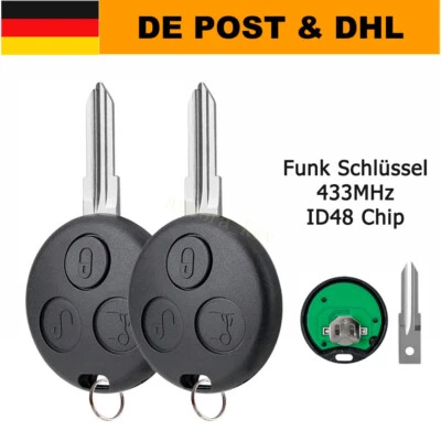 2X Funk Schlüssel Fernbedienung 433MHZ für SMART 450 Fortwo Cabrio City Coupe - Bild 1 von 4