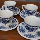 Japan Ironstone Blue Carnation 4 Tea Cup & Saucer Sets #4235 Blue & White Lot AG