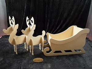 Santa's Sleigh & two Reindeer wooden MDF Snowman family Christmas 800mm long - Picture 1 of 4