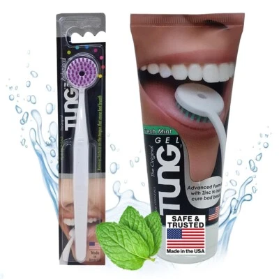 PEAK ESSENTIALS Tung Tongue Brush & Gel Kit Tongue Cleaner for Adults Set of 1