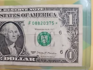 Star Note One Dollar Schein Atlanta Georgia F Block Serie 2017 - Bild 1 von 3