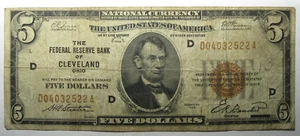 Serie von 1929 5 Dollars National Currency Note - Cleveland - #11224-1 - Bild 1 von 2