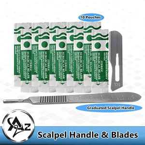 10 Stück Dermaplane Kohlenstoffstahl Klinge #10R mit Edelstahl Sackgriff #3 - Bild 1 von 3
