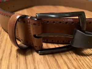Ceinture homme en cuir véritable italien marron Joseph Abboud taille 40 détail artisanal - Photo 1/12