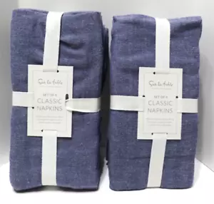 Lot/16 SUR LA TABLE Classic Napkins Herringbone Blue Set 20 x 20 - 2 pkgs. of 8 - Picture 1 of 6