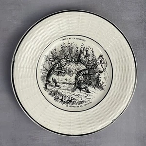 DIGOIN SARREGUEMINES assiette parlante Fables de la Fontaine le lièvre et tortue - Imagen 1 de 7
