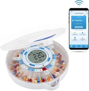 Dispensador automático de píldoras LiveFine Smart WiFi 28 días con llave de bloqueo, tapa escarcha - Imagen 1 de 9