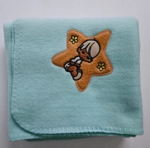 Vtg Northpoint Trading USA Baby Blanket Aqua Blue w/ Tan Star Boy Stitch Edge - Picture 1 of 5