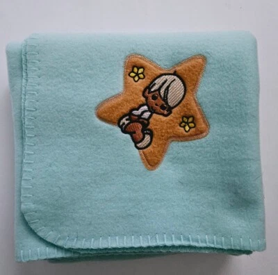Vtg Northpoint Trading USA Baby Blanket Aqua Blue w/ Tan Star Boy Stitch Edge - Image 1 of 4