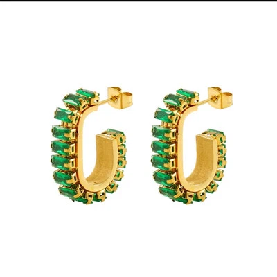 Pendientes de aro enchapados en oro de 18 quilates y circonitas cúbicas estilo lujo Foto 1 de 4