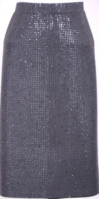 Saia ST.JOHN feminina malha cinza lantejoulas tachas por toda parte cintilante tamanho M - Imagem 1 de 4