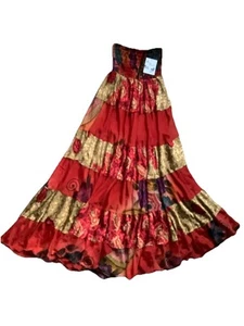 Stunning Red Silk Feel Dress -Elasticated Top. New With Tags. Free Size. Fits 10 - Picture 1 of 3
