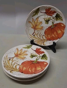 Platos de ensalada Better Homes & Gardens HOJA DE CALABAZA cosecha dorada 8,5 pulgadas - Juego de 4 - Imagen 1 de 4