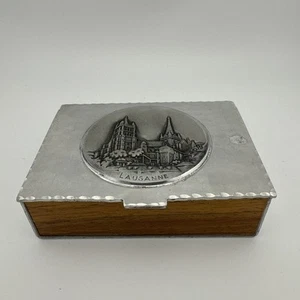 Vtg SIGG SIGAL Swiss Hammered Aluminum & Wood Cigarette Box LAUSANNE Vintage - Picture 1 of 8