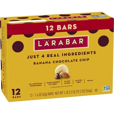 Barritas de aperitivos saludables con chispas de chocolate y plátano Larabar 12 unidades veganas sin gluten Foto 1 de 3