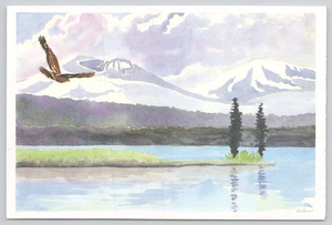 Postcard Illustration of Hawk Flying Over Lake Mountain Vista Psalm 150:6 c1991 - Imagen 1 de 2