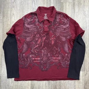 Y2K No Boundaries T-Shirt Mens 2XL Baggy Layered Long Sleeve Red Grunge Goth - Picture 1 of 7