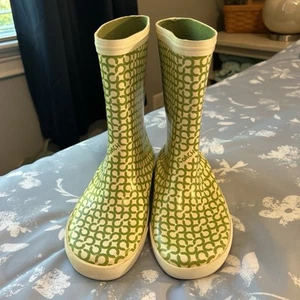 COACH Ursula Ivory/ Lime Green Mid Calf Rain Boots #F0077 6B - Picture 1 of 8