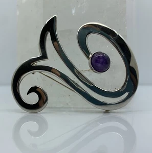 Vintage Amethyst Swirl Sterling Silver 925 Taxco, Mexico Brooch - Picture 1 of 5