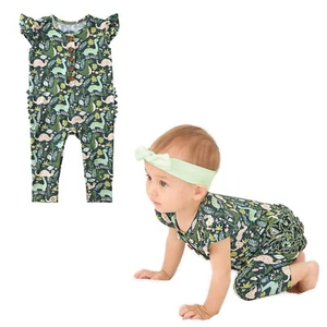 Baby Newborn Ruffled Cap Sleeve Button Snap One-Piece Baby Clothes fFootless ... - Picture 1 of 5