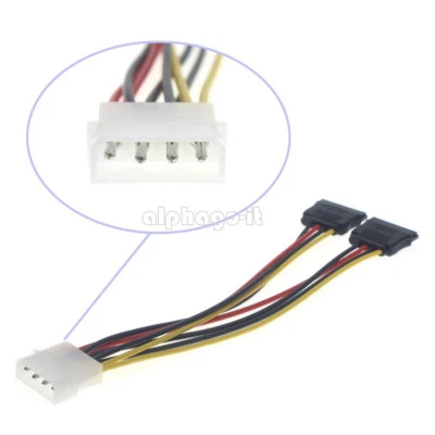 4 Pin IDE Male Molex to Dual SATA Splitter 2 Ports Female Power Adapter Cable TT - Image 1 of 4
