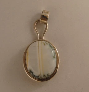 Ovale Argento Ciondolo Con Bianco Agata - Foto 1 di 1