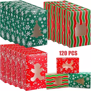 120 Pcs Christmas Cookie Boxes with Window Christmas Treat Boxes Cookie Tins wit - Picture 1 of 6