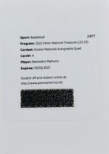 Bennedict Mathurin Rookie Quad Patch Auto 2022-23 Panini National Treasures