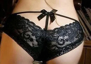 Culotte sexy noire ficelle et noeud strassé lingerie érotique femme - Picture 1 of 1