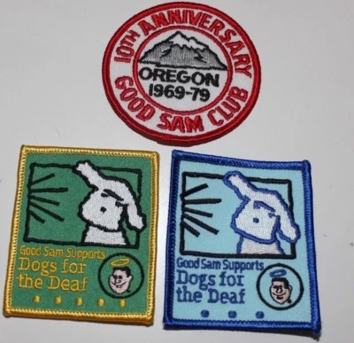 3 VINTAGE GOOD SAM CLUB PATCHES 10TH ANNIVERSARY OREGON + DOGS FOR THE DEAF - Image 1 of 2