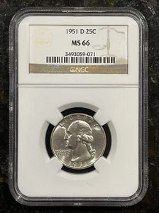1951- D NGC MS-66 Washington Quarter BU MS GRADED - Picture 1 of 2