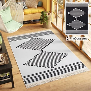 Modern Teppich Baumwolle mit Fransen Zweiseitig Waschbar Wohnzimmer Schlafzimmer - Bild 1 von 10